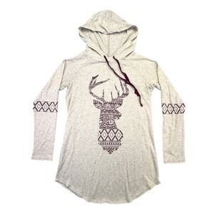 Free Kisses Shirt Women's Large Western Hooded Deer Tunic‎ Tribal Long Sleeve